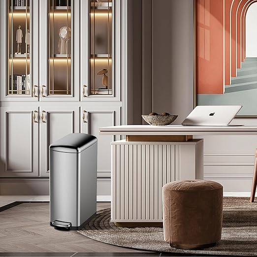 30 L Kitchen Step Trash Can, 8 Gallon Narrow Stainless Steel Waste Bin - Image 7