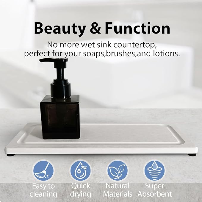 2 PCS Fast-Drying Stone Trays for Bathroom Sink & Kitchen Counter, Water - Image 3