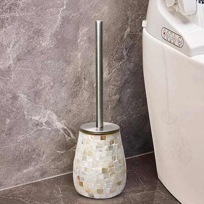 WDHODEC Natural Shell Toilet Brush and Holder Set Mosaic Glass, Stainless Steel by WDHODEC