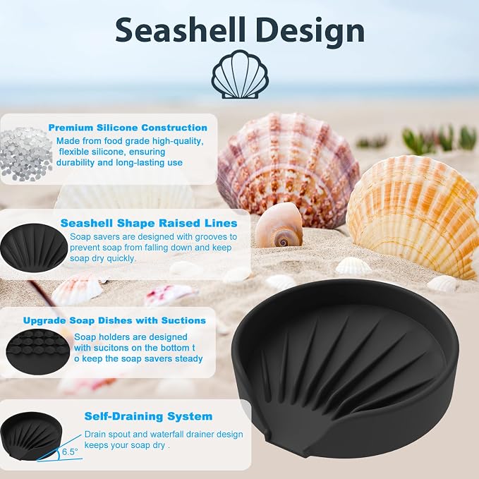 Self Draining Soap Dish, Silicone Suction Cup Soap Holder Tray Savers Container - Image 2