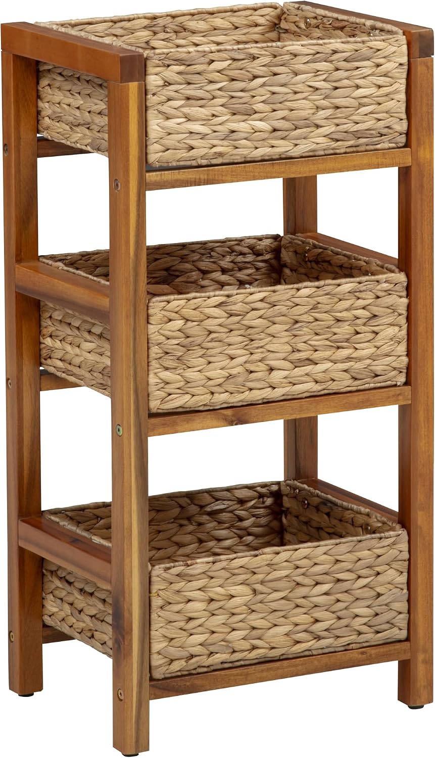 eHemco 3 Tier Hardwood Frame Grocery Storage Organizer Rack, Light Oak