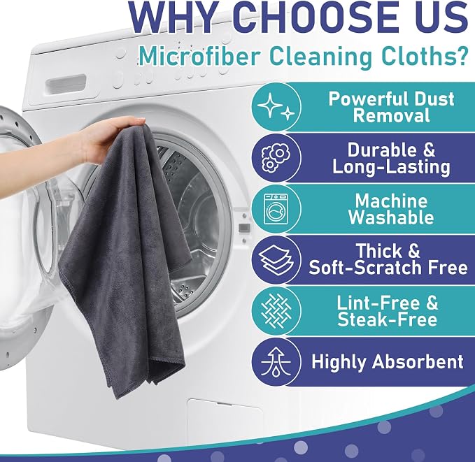 Newwiee 6 Pcs Extra Large Microfiber Cleaning Cloth 30" x 20" Washable Reusable - Image 4