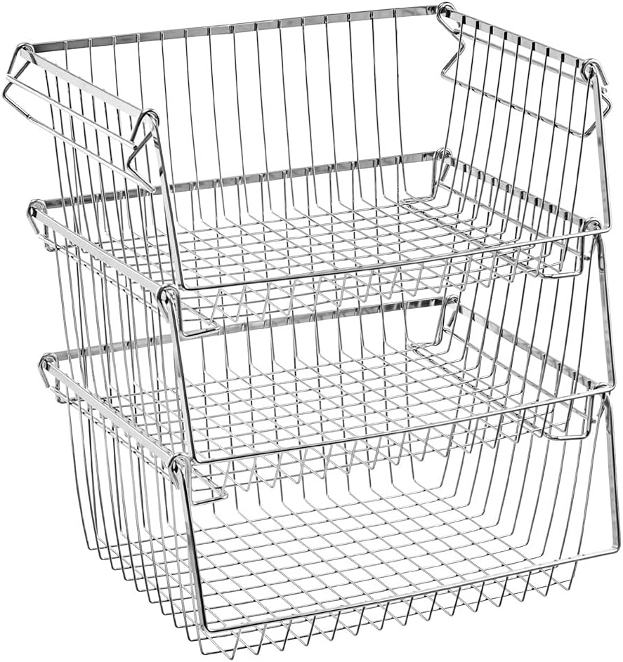 SANNO Stacking Baskets Bin Baskets Wire Storage Baskets Organization Farmhous...