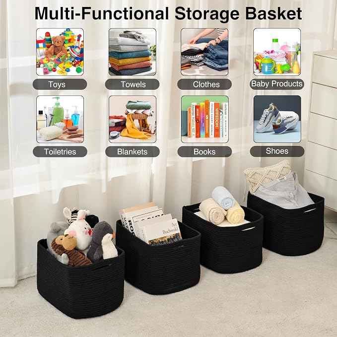 Storage Baskets for Organizing & Shelves, Woven Cotton Rope Organization Bins - Image 4