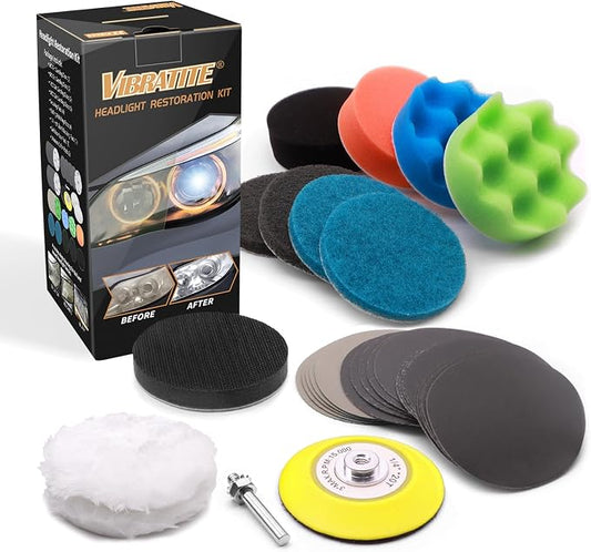 VIBRATITE Car Headlight Restoration Kit, 3 Inch Car Polishing Sanding Discs - Image 2