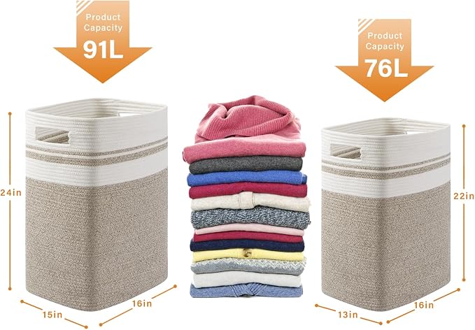 OIAHOMY 91L Laundry Hamper, XXXLarge Laundry Basket, Collapsible Cotton Rope - Image 3