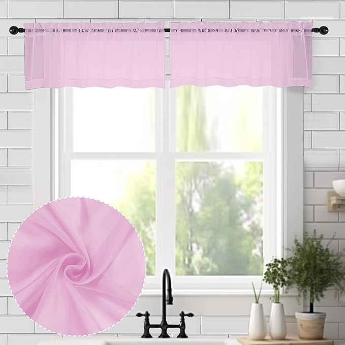 Chyhomenyc Pink Sheer Valances for Window 2 Pack, 42Wx14L Inches Small Sheer by Chyhomenyc