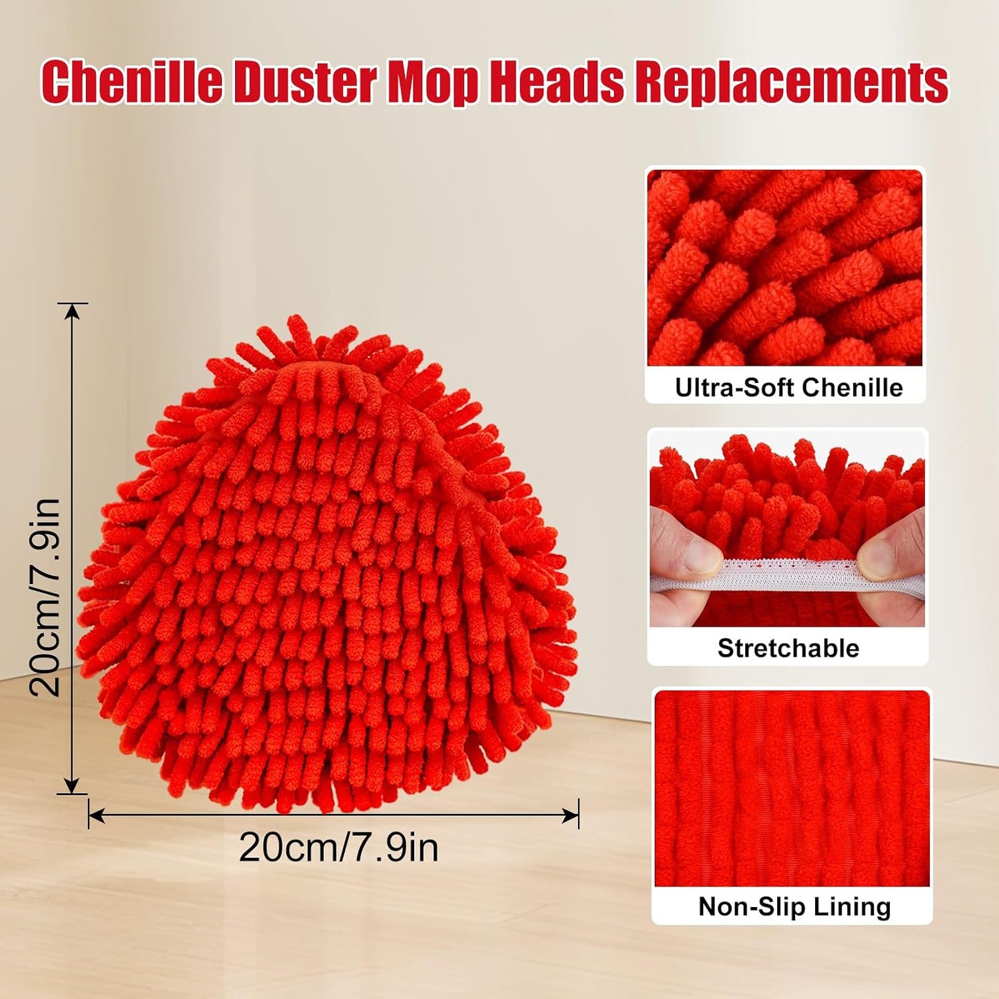 6 Pack Mop Replace Head for O Cedar, Mop Heads Replacements for Ocedar, Chenille Duster for O-Cedar Easywring 1-Tank Spin Mops, Reusable Red Chenille Dust Mop Pads for Dry Wet Use