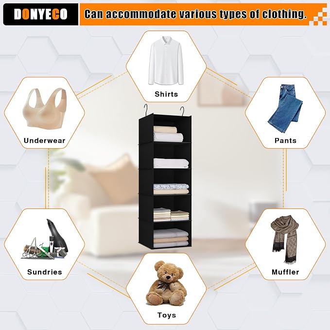 Hanging Closet Organizer and Storage 5-Shelf, Easy Mount Foldable Hanging - Image 7