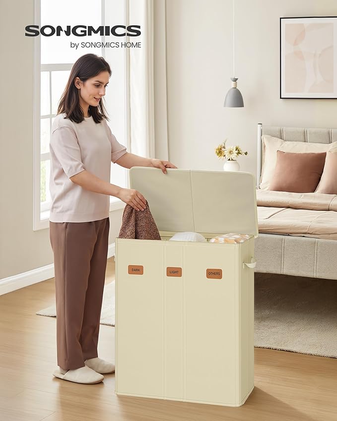 SONGMICS 42.2 Gallon Laundry Hamper, 3-Compartment Laundry Basket Sorter - Image 2