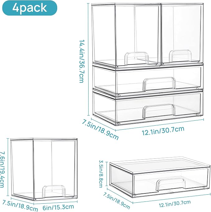 Vtopmart Clear Stackable Storage Drawers Set of 4, Plastic Organizer Bins - Image 3