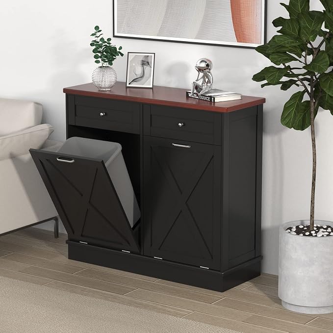 Betterhood Double Tilt Out Trash Cabinet 20 Gallon Wooden Free Standing Laundry - Image 4
