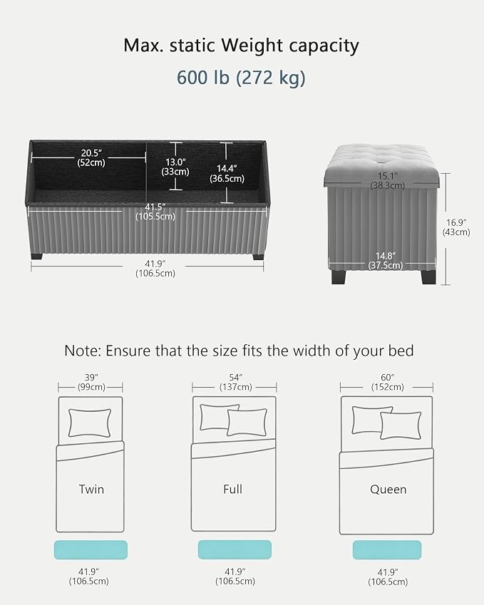 Storage Ottoman Bench, 43 Inch Foldable Ottoman - Image 3