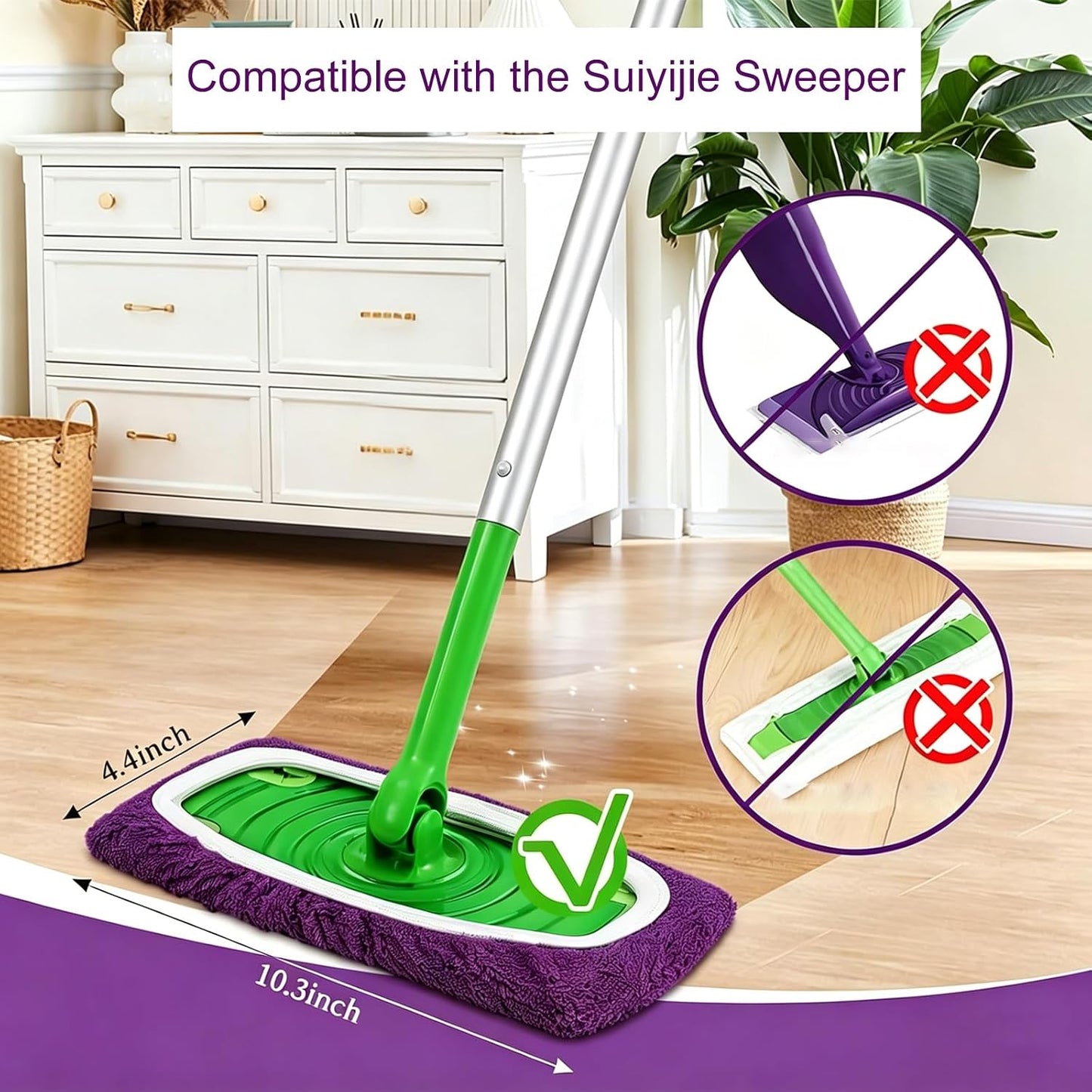 4-Pack Reusable Microfiber Mop Pads - Washable Refills for Wet & Dry Floor Cleaning, Fits Most Standard Mops, Purple Household Cleaning Pads