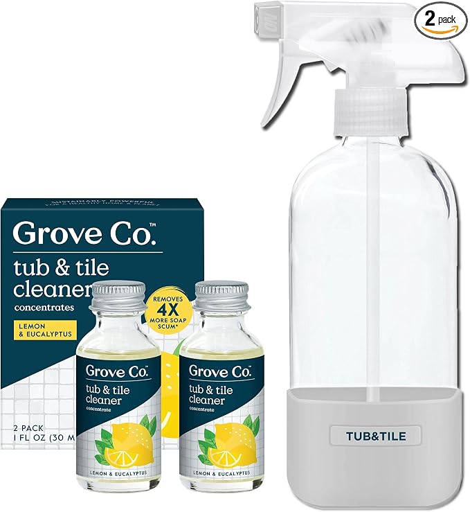 Grove Co. Tub and Tile Cleaner Refill Concentrate + 1 x Reusable Glass Spray by GroveCo