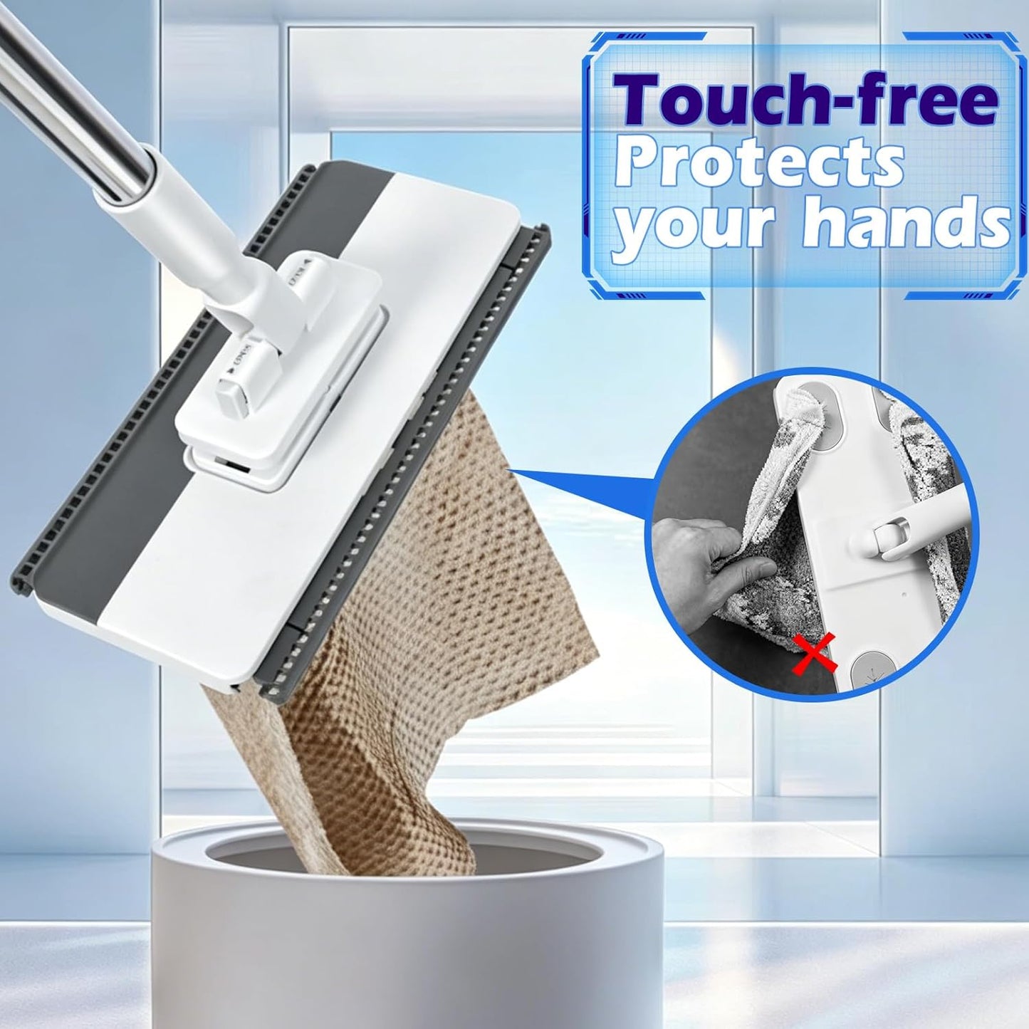 Masthome Clamp Mop Compatible with Swiffer Wet Jet Mops, 50" Stainless Steel Handle Mini Mop for Hardwood, Tile, Laminate, Marble, Wall, Window, Multi-Surface Floor Cleaning