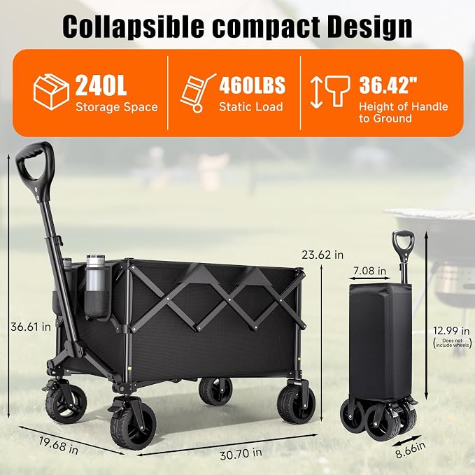 Collapsible Wagon Cart with Universal Wheels, 480LBS Wagons Carts Heavy Duty - Image 2