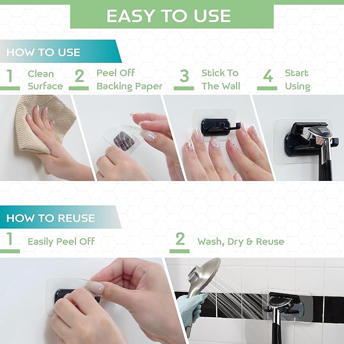 Hook LAB Self-Adhesive Shower Razor Holder, Removable & Reusable Waterproof - Image 6