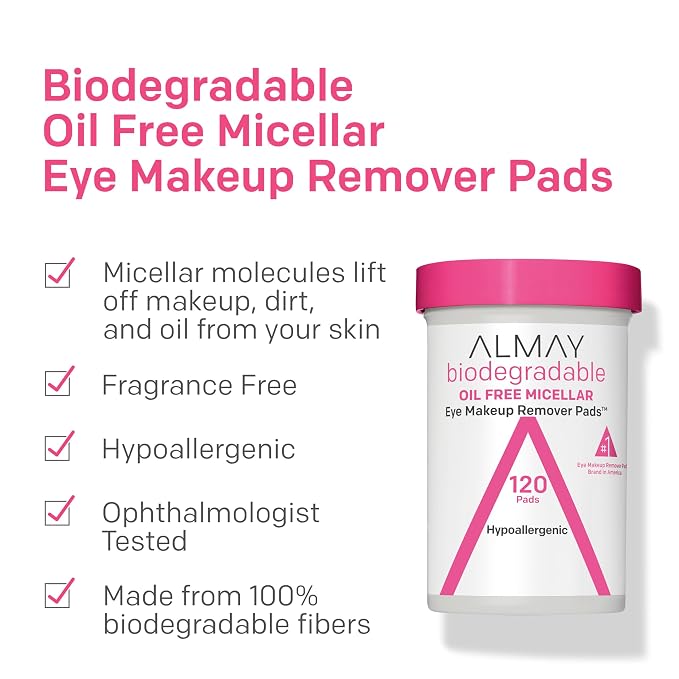 Almay Biodegradable Makeup Remover Pads, Micellar Gentle, Hypoallergenic - Image 2