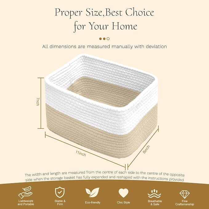 Hopegiver Woven Storage Baskets 11x8x7 Inch, 3 Pack Collapsible Cube Storage Bin - Image 8