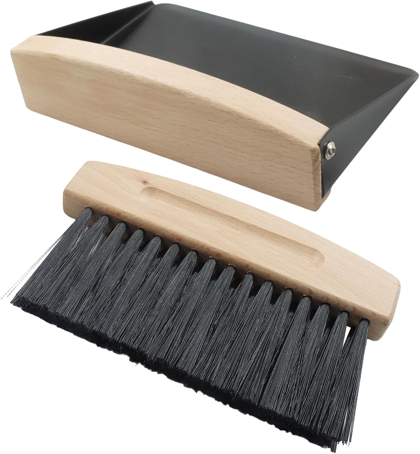 Hordion Small Dust Pan and Brush Set, Mini Hand Whisk Broom and Dustpan, Wooden Crumb Sweeper for Home Office Desktop Countertops Sofa, Black