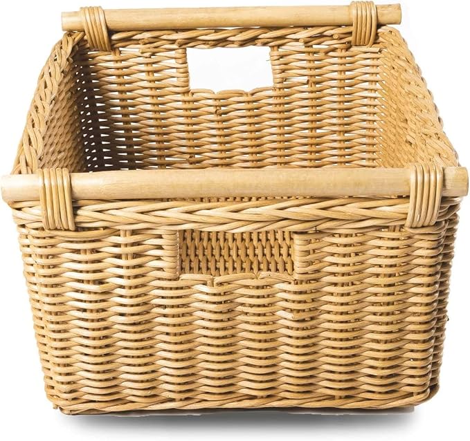 The Basket Lady Pole Handle Wicker Storage Basket, 14 in L x 10 in W x 7.5 in H - Image 2