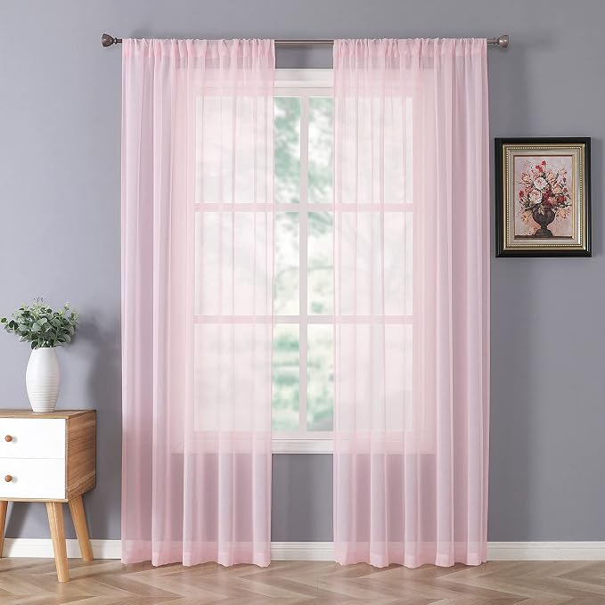 Tollpiz Sheer Curtain Linen Textured Bedroom Curtains Sheer Light Filtering Rod by Tollpiz
