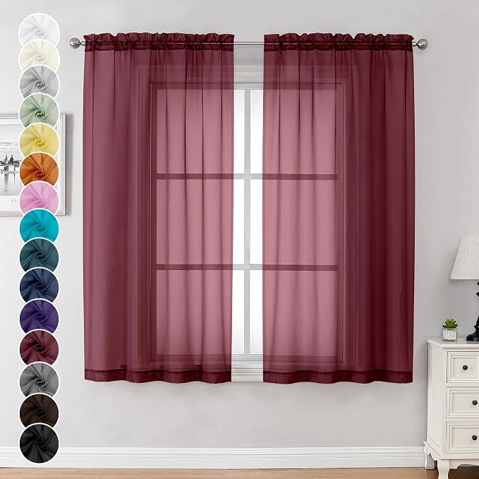 Chyhomenyc Burgundy Sheer Curtains 63 Inches Long 2 Panels Set, Light Filtering - Image 9