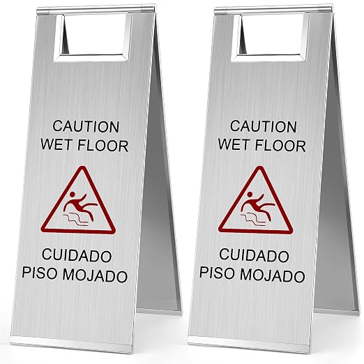 Kigley 2 Pcs Wet Floor Sign, 24 Inch Stainless Steel Caution Wet Floor Sign by Kigley