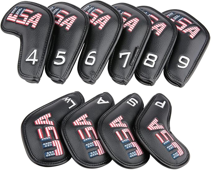 Golf Builder Black Leather USA Golf Club Iron Wedge Head Covers Fit All Brands - Image 3