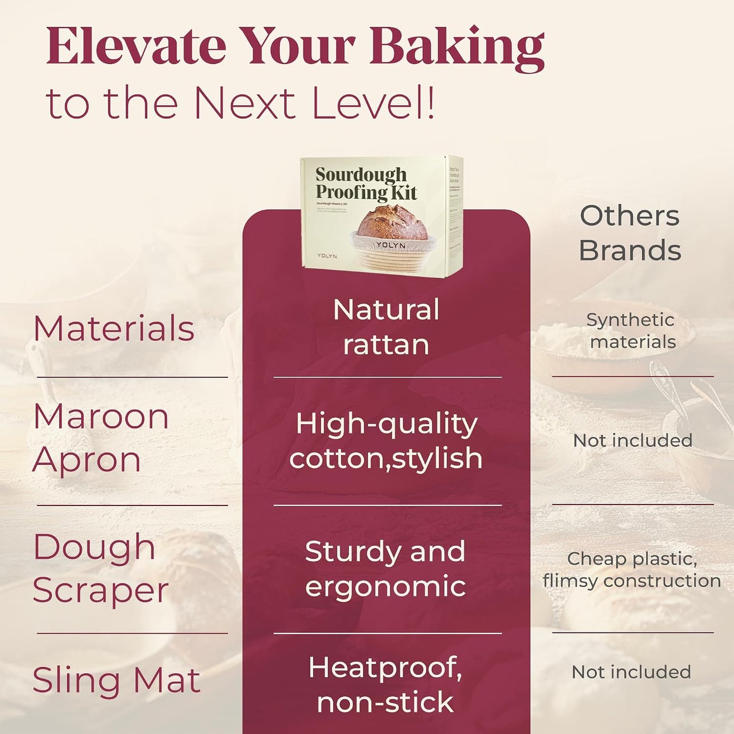 Sourdough Bread Baking Supplies with 2 Banneton Bread Proofing Basket Sizes - 16 Piece Sourdough Starter Kit Including Dough Whisk, Scraper, Lame, Apron for Artisan Bread Making
