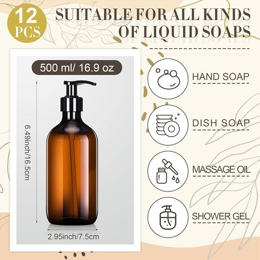 Tessco for you 12 Pack Amber Soap Dispenser Empty Plastic Pump Bottles - Image 2