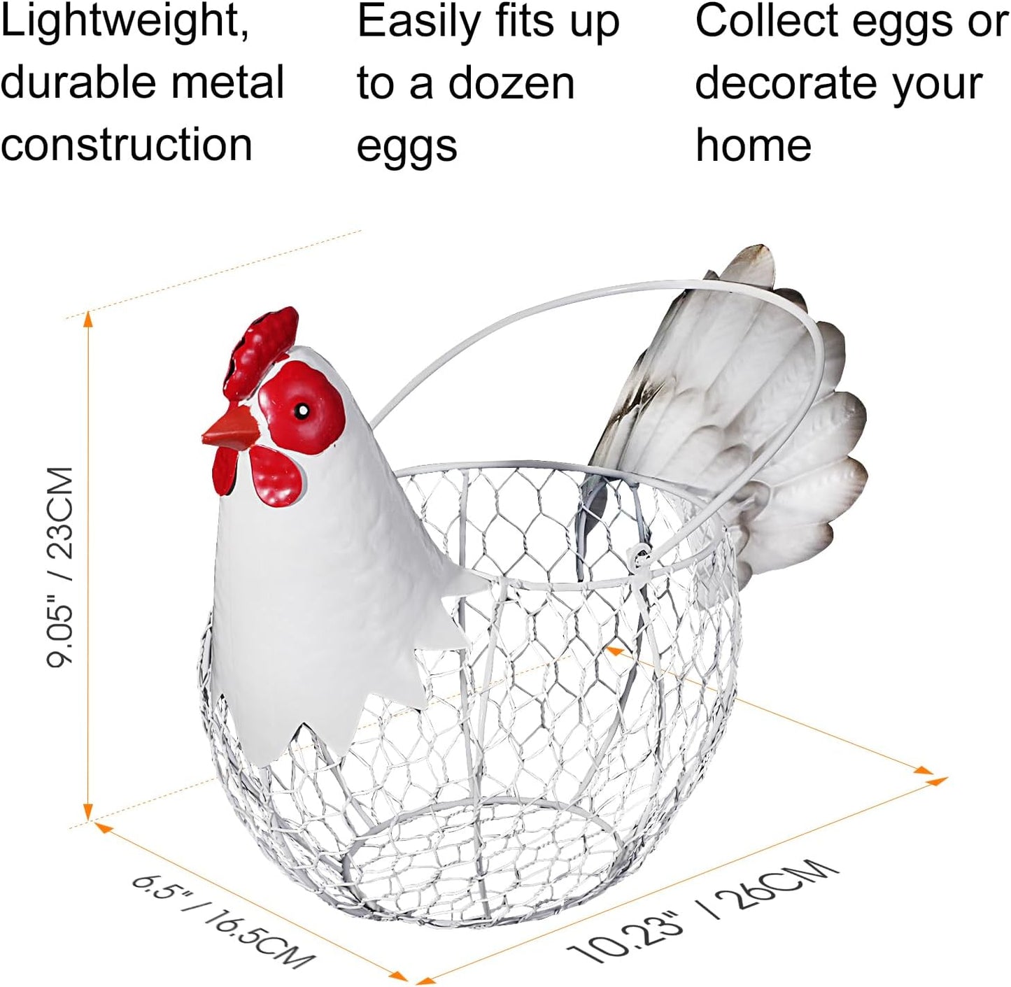 Farmhouse Metal Chicken Wire Egg Basket,Eggs Holder Bowl Kitchen Countertop | Vintage Rooster Decorative Chicken Shaped Fruit Basket for Living Room Home Farm Decor