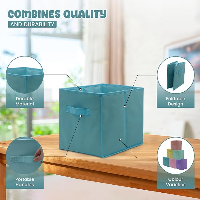 4E's Novelty 6 Pack 11 Inch Pastel Color Storage Foldable Cube Bins, Colorful - Image 5
