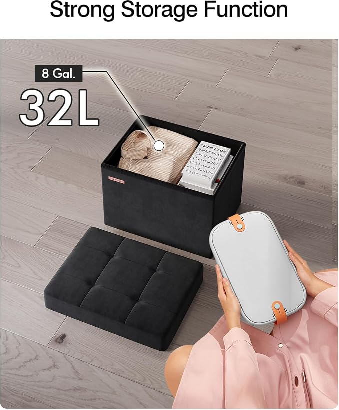 Folding Storage Ottoman, Velvet Storage Bench, Foot Stool, - Image 5