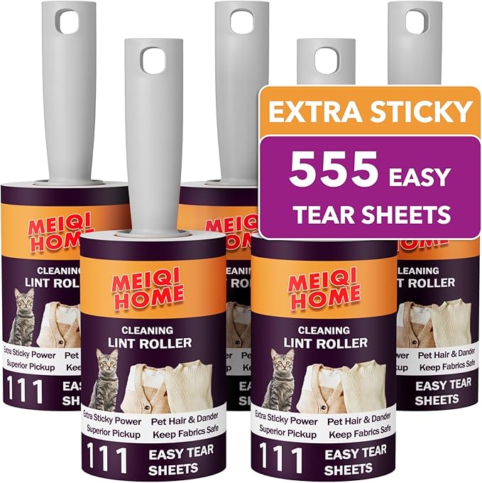 Lint Rollers for Pet Hair Extra Sticky, 555 Sheets Mega Value Set Lint Roller by MEIQIHOME