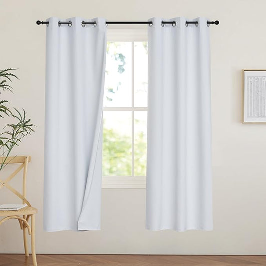 PONY DANCE White 100% Black Out Curtains 54 inch Length, Thermal Insulated by PONYDANCE