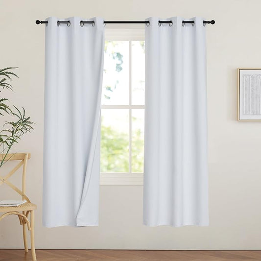 PONY DANCE White 100% Black Out Curtains 63 inch Length, Thermal Insulated by PONYDANCE