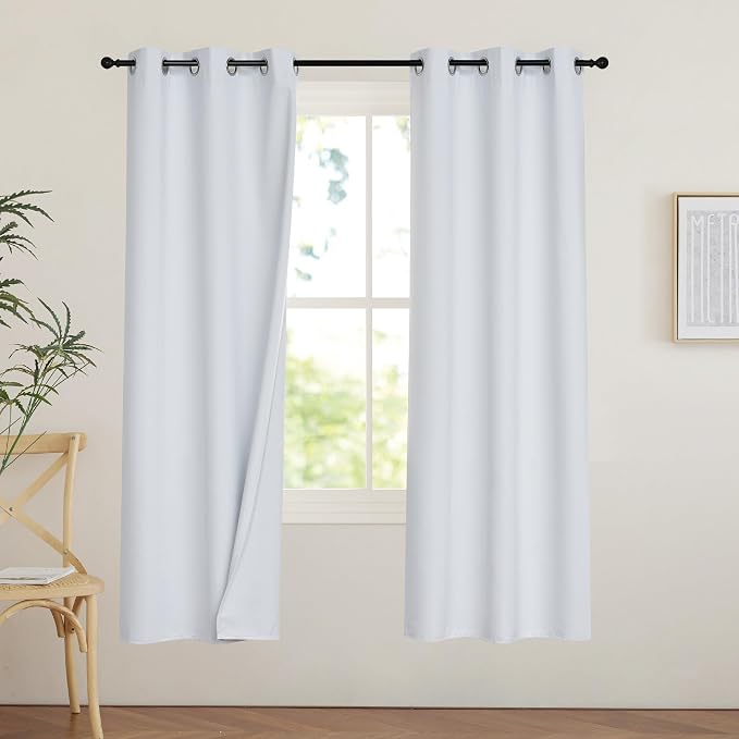 PONY DANCE White 100% Black Out Curtains 72 inch Length, Thermal Insulated by PONYDANCE