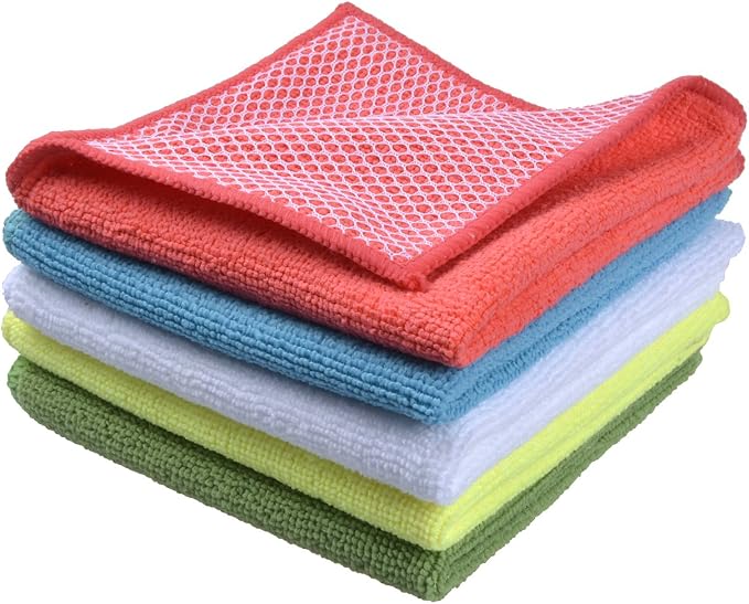SINLAND 5 Color Assorted Microfiber Dish Cloth Towels Best Kitchen Cloths by SINLAND
