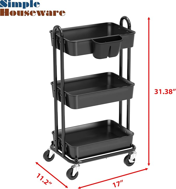 Simple Houseware 3-Tier Multifunctional Rolling Utility Cart - Image 3