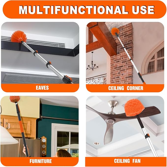 30FT Reach Cobweb Duster with Extension Pole, High Ceiling Long Duster with - Image 4