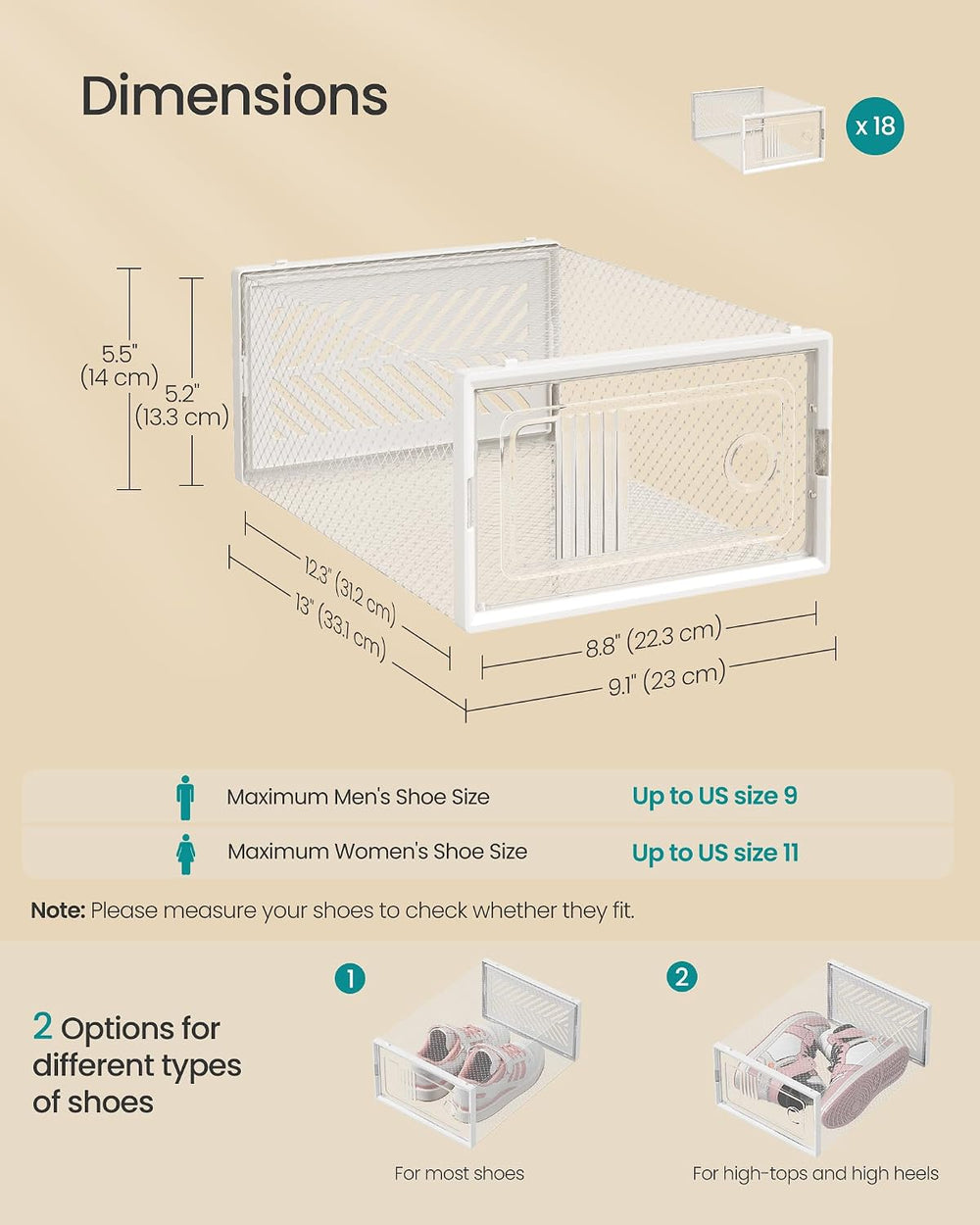 SONGMICS Stackable Shoe Boxes, Foldable, Ventilated Clear, Set of 18
