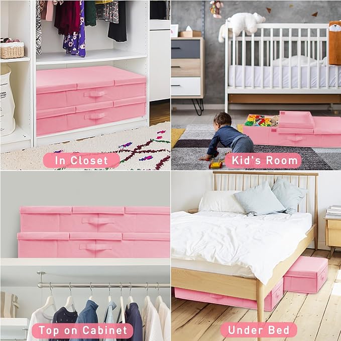 punemi Under Bed Storage With Lids, 2 Pack Pink Underbed Storage Bins Containers - Image 6