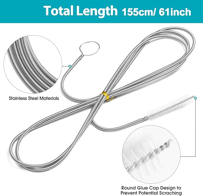 Extra-Thick Drain Brush with Stronger Spring 61-Inch Stainless Steel and Nylon - Image 2