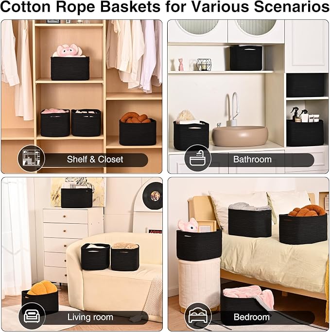 Small Storage Baskets for Organizing Shelves, Cotton Rope Basket for Storage - Image 4