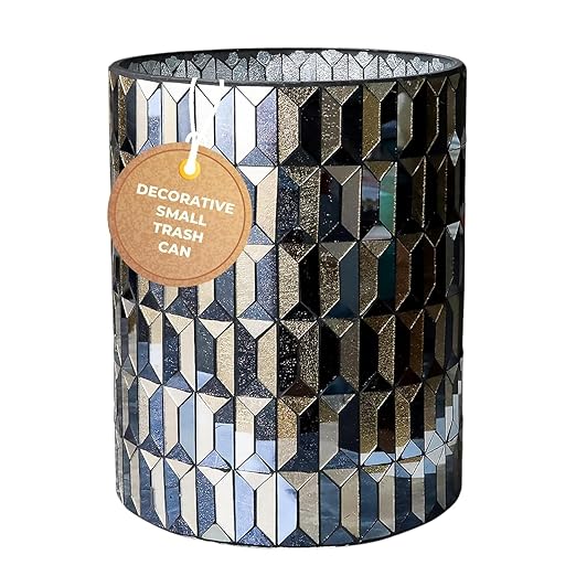 Escenzy Modern Bathroom Trash Can Mosaic Glass 6L | Decorative Small Garbage by Escenzy