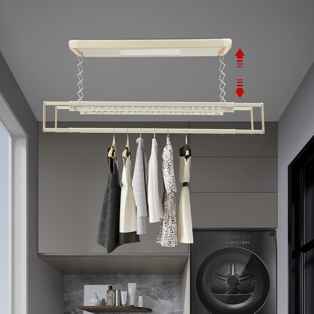 Electric Retractable Airing Rack Off-White Color, Ceiling Clothesline 77lbs L...