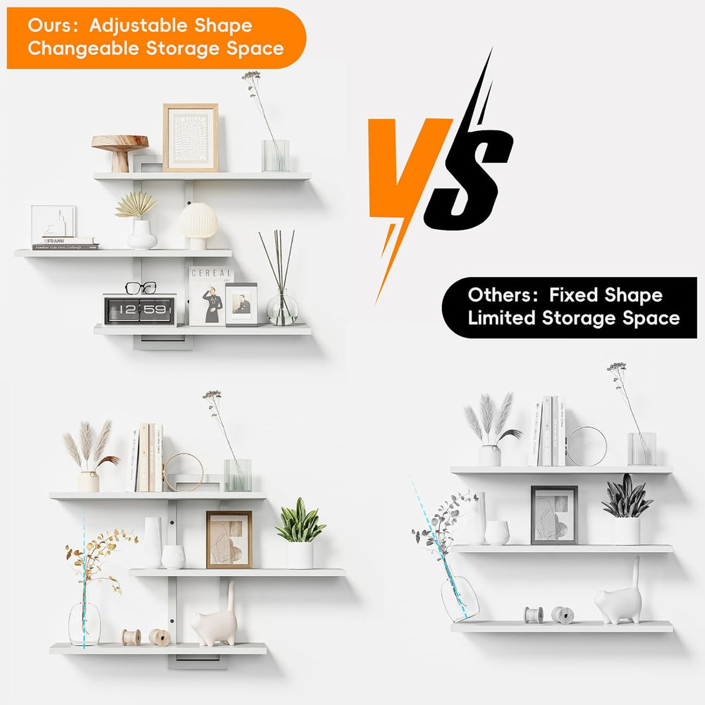 Homode Floating Shelves, Set of 3 Wooden Hanging Shelves, White