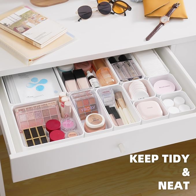 11-Piece Stackable Drawer Organizer Set, Stationery, Utensils in Bathroom - Image 3